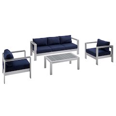 Shore 4 Piece Sunbrella Fabric Outdoor Patio Aluminum Set