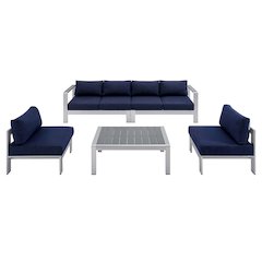 Shore 5 Piece Sunbrella Fabric Outdoor Patio Aluminum Sectional Sofa Set