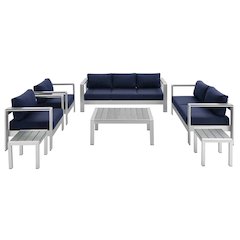 Shore 7 Piece Sunbrella Fabric Outdoor Patio Aluminum Set