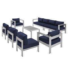 Shore 8 Piece Sunbrella Fabric Outdoor Patio Aluminum Sectional Sofa Set