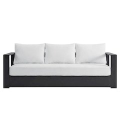 Powder-Coated Aluminum Outdoor Patio Sofa with Thick Cushioned Seat, Gray White