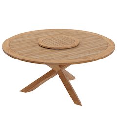 Wellspring 63" Outdoor Patio Teak Wood Dining Table, Removable Lazy Susan