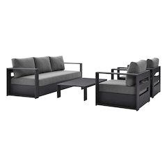 Powder-Coated Aluminum Patio Conversation Set with Thick Cushions, Gray Charcoal