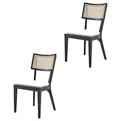 Fabric-Upholstered Wood Dining Chairs, Black White, Set of 2