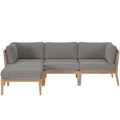 Clearwater 4-Piece Outdoor Patio Teak Wood Sectional Sofa