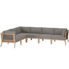 Clearwater 6-Piece Outdoor Patio Teak Wood Sectional Sofa