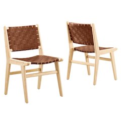 Saoirse Leather Wood Dining Side Chair Set of 2
