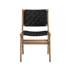 Leather-Upholstered Wood Dining Side Chairs, Walnut Black, Set of 2