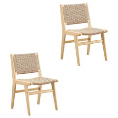Woven Rope Wood Dining Side Chairs, Natural Natural, Set of 2