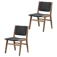 Woven Rope Wood Dining Side Chairs, Walnutt Black, Set of 2