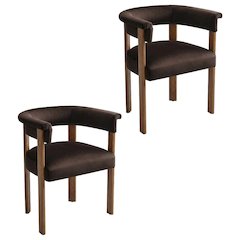 Performance Velvet Barrel Dining Chairs, Chocolate Brown Deep Brown, Set of 2