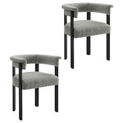 Fabric Upholstered Barrel Dining Chairs, Heathered Weave Gray Black, Set of 2