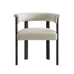 Fabric Upholstered Barrel Dining Chairs, Heathered Weave Ivory Black, Set of 2