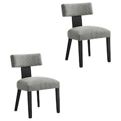 Fabric Upholstered Modern Dining Chair, Heathered Weave Gray Black, Set of 2
