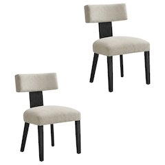 Fabric Upholstered Modern Dining Chair, Heathered Weave Ivory Black, Set of 2