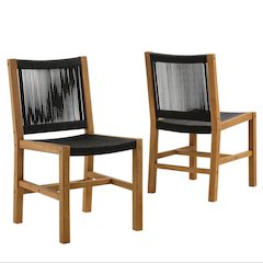 Vienna Outdoor Patio Teak and Rope Armless Dining Chairs Set of 2