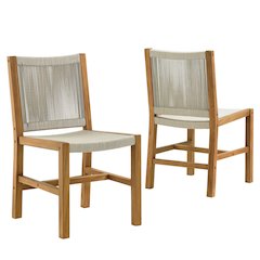 Vienna Outdoor Patio Teak and Rope Armless Dining Chairs Set of 2