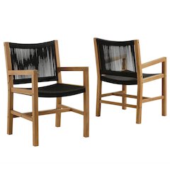Vienna Outdoor Patio Teak and Rope Dining Armchairs Set of 2