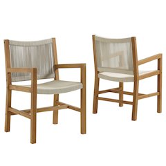 Vienna Outdoor Patio Teak and Rope Dining Armchairs Set of 2