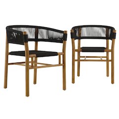 Vienna Outdoor Patio Teak and Rope Curved-Back Dining Armchairs Set of 2