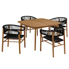 Vienna 5-Piece Outdoor Patio Teak and Rope Dining Set with Curved-Back Armchairs