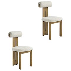 Boucle Fabric Upholstered Dining Chairs, French Oak Ivory, Set of 2