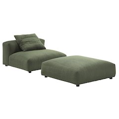 Solace Modular Corduroy Upholstered Armless Chair and Ottoman Set