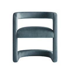 Performance Velvet Barrel Dining Chair with Arms, Cadet Blue