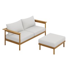 Wren 2-Piece Outdoor Patio Teak Wood Sofa and Ottoman Set