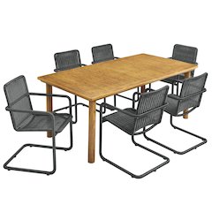 7-Piece Rectangular Outdoor Aluminum Dining Table Set with Rattan Armchairs