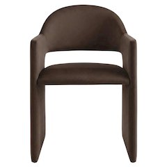 Performance Velvet Dining Armchair with Solid Wood Legs, Chocholate Brown