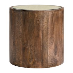 Truett Round Wood Rattan Side Table