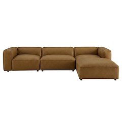 Vegan Leather Modular Sectional Sofa and Couch for Living Room, Camel, 4 Pc
