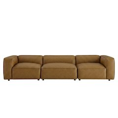 Upholstered Vegan Leather Modular Sectional Sofa with Mid-Century Style, Camel