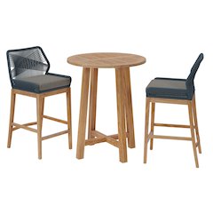 Wellspring 3-Piece Outdoor Patio Teak Wood Bar Set