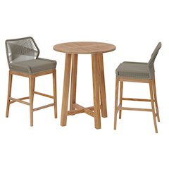 Wellspring 3-Piece Outdoor Patio Teak Wood Bar Set