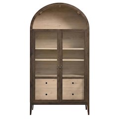 Wooden Arched Display Cabinet, Tall Curio with Storage, Walnut Light Oak