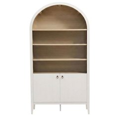Wooden Tall Arched Bookcase Display Cabinet with Storage, Ivory Oak