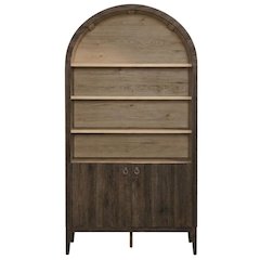 Wooden Tall Arched Bookcase Display Cabinet with Storage, Dark Walnut