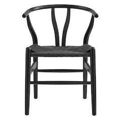 Wood Dining Chair with Slatted Backrest for Kitchen and Dining Room, Black Black