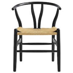 Wood Dining Chair with Slatted Backrest for Kitchen and Dining Room, Black