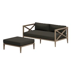 Northlake Outdoor Patio Teak Wood Loveseat and Ottoman Set