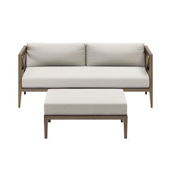 Northlake Outdoor Patio Teak Wood Loveseat and Ottoman Set