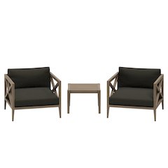 Northlake 3-Piece Patio Teak Wood Furniture Set Armchair, Side Table
