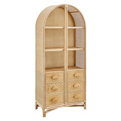 Jane 71 Inch Tall Arched Natural Rattan Bookshelf