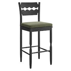Jax Oak Wood Bar Stool With Wavy Razor Back and Cushion