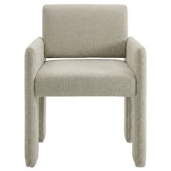Fabric-Upholstered Dining Chair with Arms and Thick Cushion for Kitchen, Linen