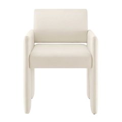 Performance Velvet Dining Armchair with Stain-Resistant Fabric, Alabaster