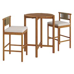 Eleni 3-Piece Outdoor Patio Teak Wood Bar Set