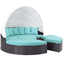 Quest Outdoor Patio Wicker Rattan Canopy Sectional Daybed